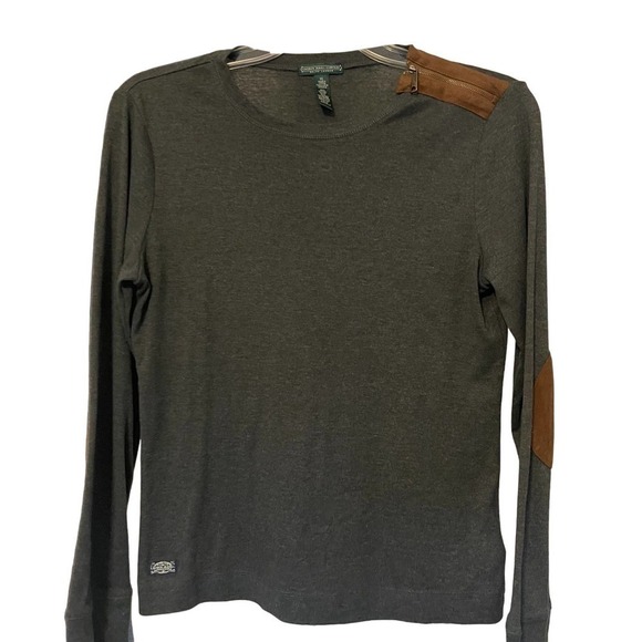 Lauren Ralph Lauren Women's Long Sleeves Cotton Top Faux Leather Details Size XL - Picture 1 of 7